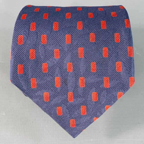 ERMENEGILDO ZEGNA Navy Red Rectangles Silk Tie - Picture 1 of 6